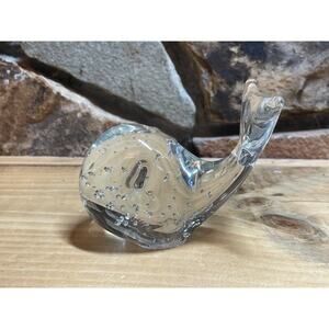 Glass Art Clear Glass Whale Paper Weight. Bubbles. Fish